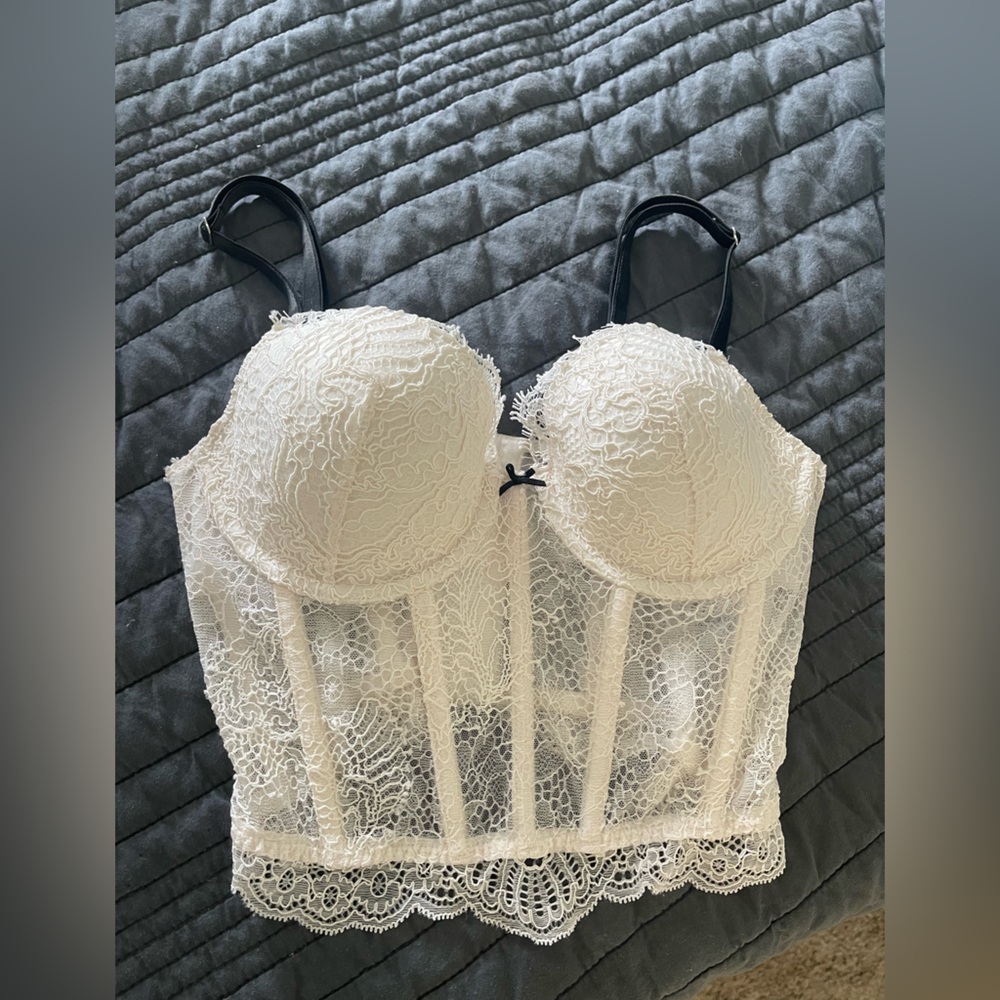 Victorias Secret White Lace Adjustable Corset Top Size 34 B